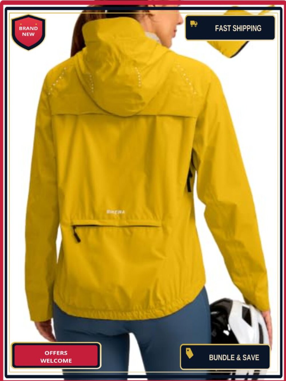 Women's Cycling Rain Jacket Waterproof Windbreaker Lightweight Packable Hooded